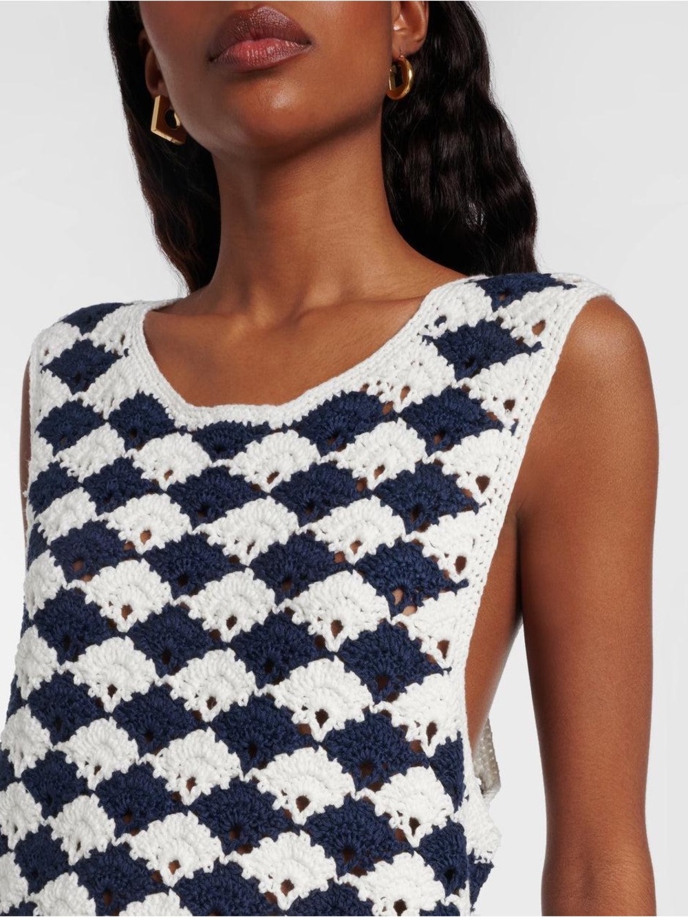 Scalloped Crochet Top White and Blue by Farm Rio - Picture 5 of 12